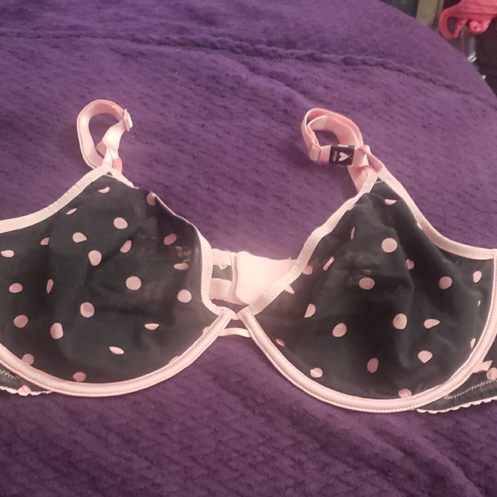 Victoria's Secret Black and Pink Polka Dot Bra
